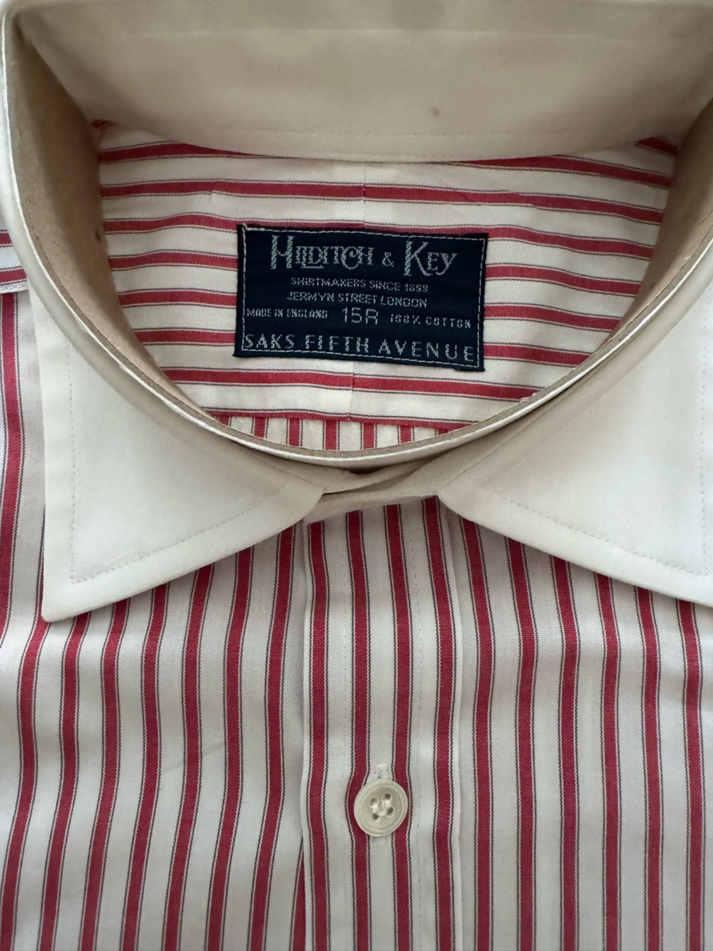 Hilditch & Key red-striped collared shirt with French cuffs